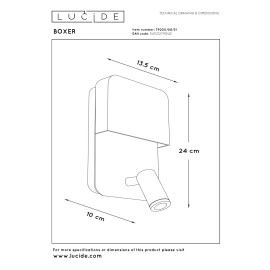 Sienas/gultas lampa BOXER LED 5W 3000K ar USB, balta (Lucide)