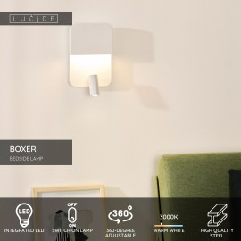 Sienas/gultas lampa BOXER LED 5W 3000K ar USB, balta (Lucide)