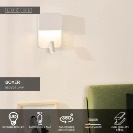 Sienas/gultas lampa BOXER LED 5W 3000K ar USB, balta (Lucide)