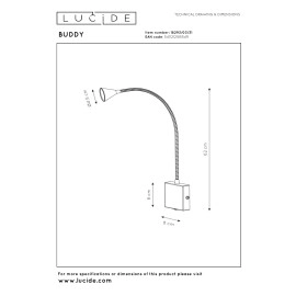 Sienas lasīšanas lampa BUDDY LED 4W 4000K, balta (Lucide)