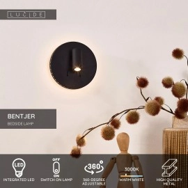 BENTJER LED sienas/naktslampa Ø14 cm 6 W melna (Lucide)