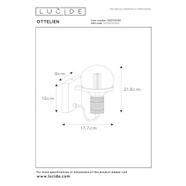 OTTELIEN — sienas lampa, Ø17,7 cm, 1×E27, melna (Lucide)