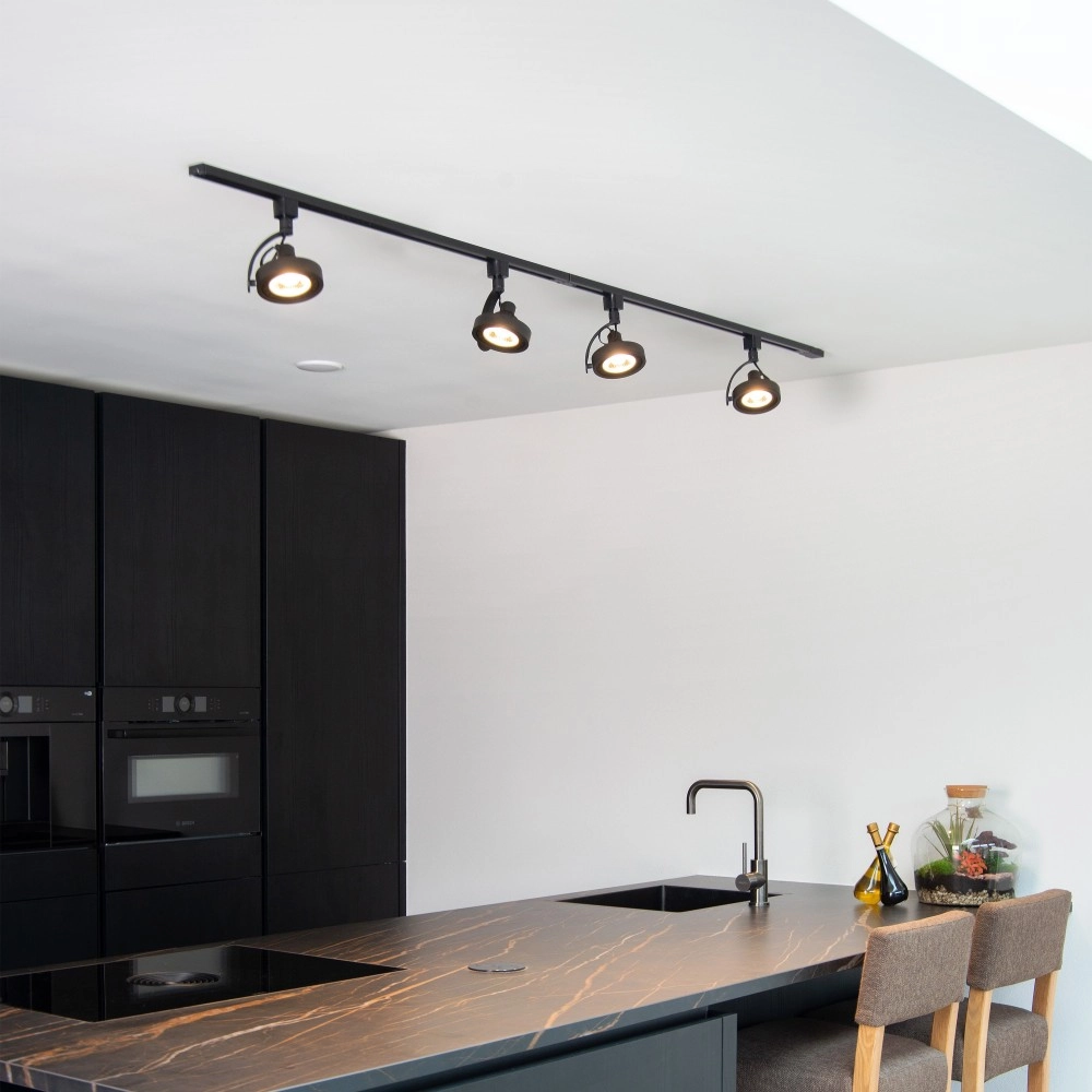 TRACK DORIAN — sliežu prožektors, 1×GU10 (ES111), IP20, melns (Lucide)