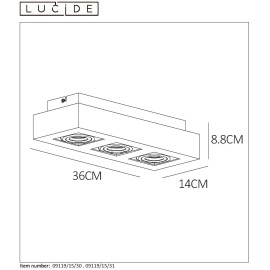 Griestu gaismeklis "XIRAX", 3x GU10, 5W LED, 960Lm, 3000K - 09119-16-3x - Lucide