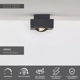 Griestu prožektors XIRAX GU10 1x5W 2200-3000K, melns (Lucide)