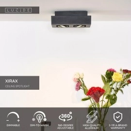 Griestu prožektors XIRAX GU10 2x5W 2200-3000K, melns (Lucide)