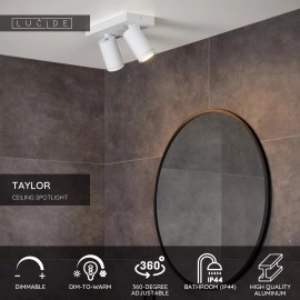 Vannas istabas griestu prožektors TAYLOR 2xGU10, IP44, balts (Lucide)