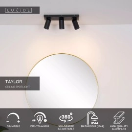 Vannas istabas griestu prožektors TAYLOR 3xGU10, IP44, melns (Lucide)