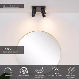 Vannas istabas griestu prožektors TAYLOR 4xGU10, IP44, melns (Lucide)