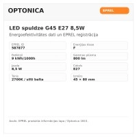 LED spuldze G45 E27 8,5W, 800lm, 2700K (OPTONICA)