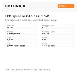 Optonica 1815 LED spuldze G45 E27, 8,5W, 800lm, 2700K