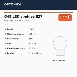 G45 LED spuldze E27 8,5W 800lm 2700K (Optonica 1815)