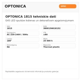 Optonica 1815 LED spuldze G45 E27, 8,5W, 800lm, 2700K
