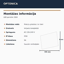 LED panelis 60×60 cm 29W 3600lm 2700K ar draiveri (Optonica 2384)