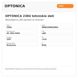 LED panelis 60×60 cm 29W, 3600lm, 2700K, ar draiveri (OPTONICA)