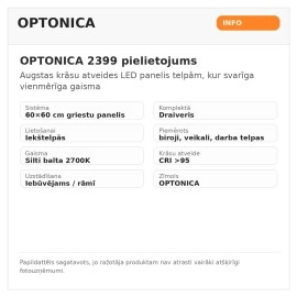 LED panelis 60×60 cm 45W, 3600lm, 2700K, CRI>95 (OPTONICA)