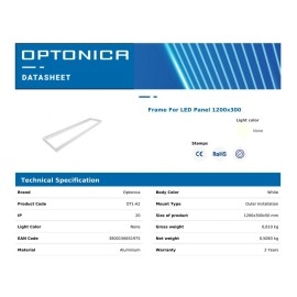 LED paneļa virsapmetuma rāmis 300×1200 mm, balts (OPTONICA)
