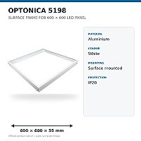 OPTONICA 5198 balts virsapmetuma rāmis 600×600mm LED panelim