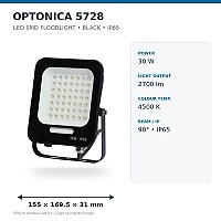 OPTONICA 5728 LED prožektors 30W 2700lm 4500K IP65 melns