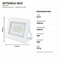 LED prožektors 50W 4250lm 2700K balts IP65 (Optonica 5812)