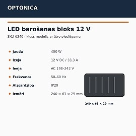 LED barošanas bloks 12V 400W 33,3A IP20 (Optonica 6240)