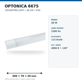 OPTONICA 6675 LED lineārais gaismeklis 60cm 20W 2300lm 4000K IP20