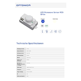 Mikroviļņu kustības sensors IP20 5,8GHz 180°/300° (Optonica 7315)