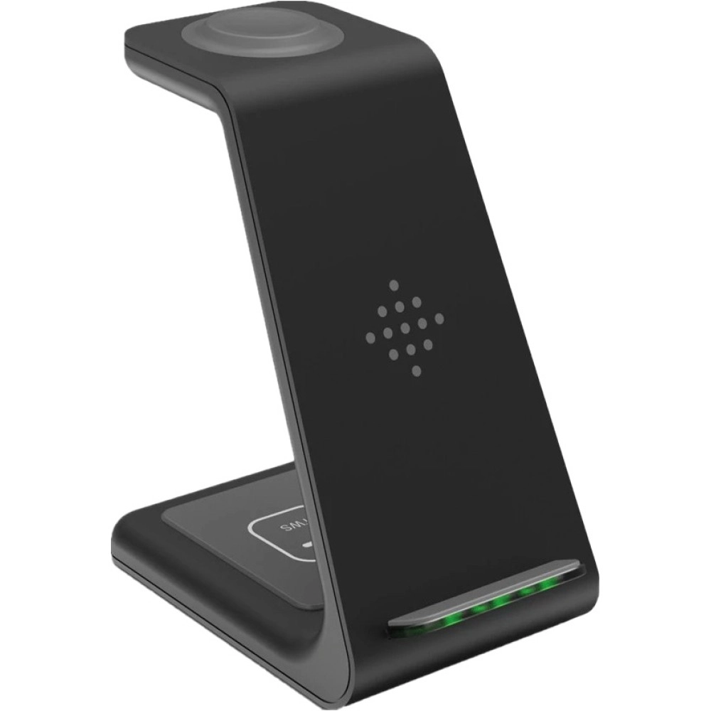 Bezvadu lādētājs 3‑in‑1 ar telefona statīvu Samsung ierīcēm, melns (Optonica)
