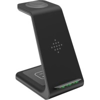 Bezvadu lādētājs 3‑in‑1 ar telefona statīvu Samsung ierīcēm, melns (Optonica)
