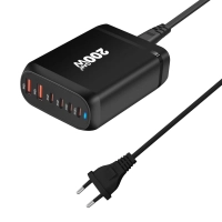 200W USB lādētājs ar EU kontaktdakšu, 4x USB-C + 2x USB-A, melns (Optonica)