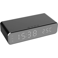 Bezvadu lādētājs-pulkstenis ar termometru, USB un modinātāju, melns (Optonica)