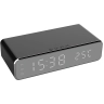 Bezvadu lādētājs-pulkstenis ar termometru, USB un modinātāju, melns (Optonica)