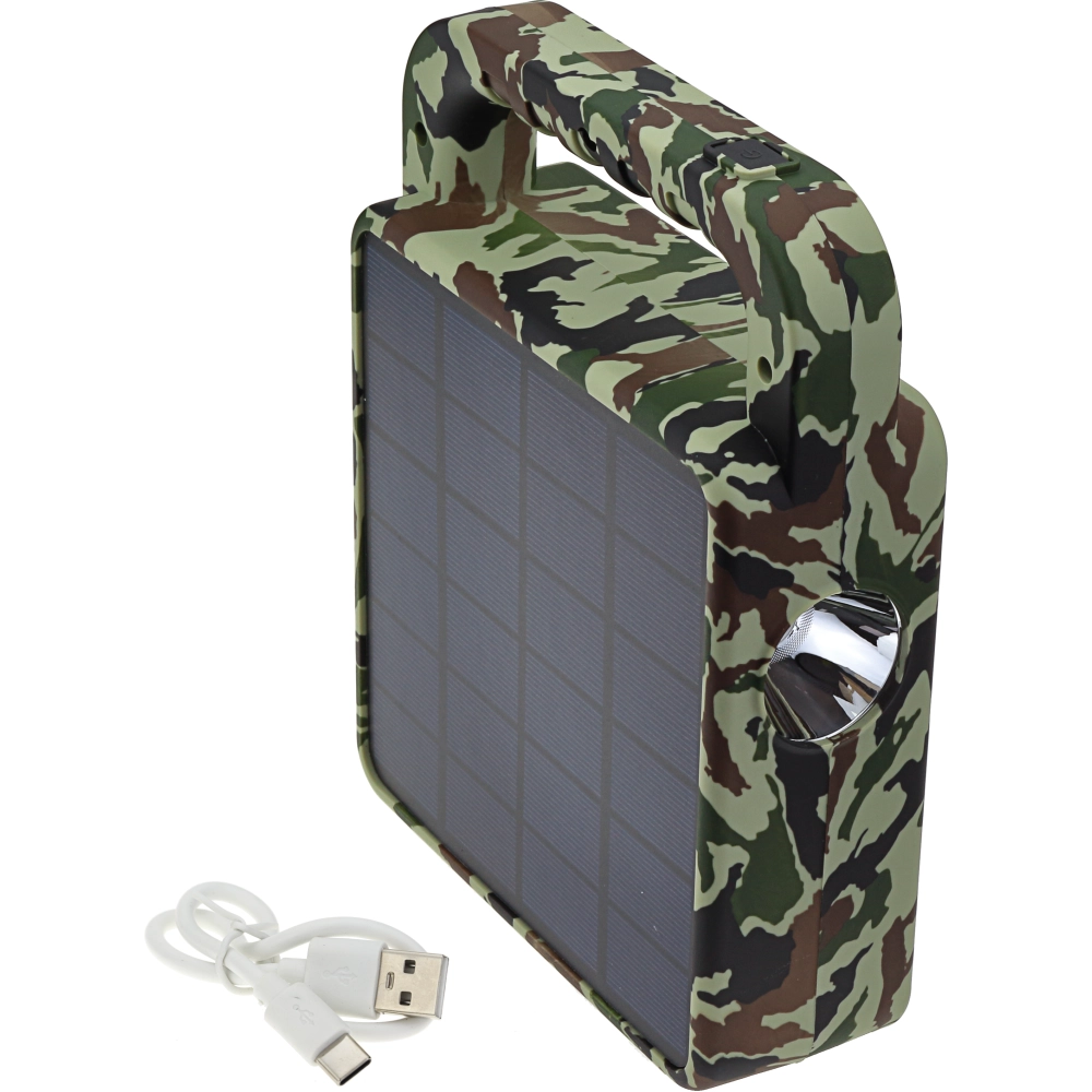 Pārnēsājama saules lampa ar Bluetooth skaļruni, 3,5 W, 380/130 lm, IP44, kamuflāžas raksts (Optonica)