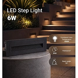 LED pakāpienu gaismeklis 6W, 480lm, 3000K, IP65, melns (Optonica 7501)