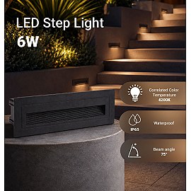 LED pakāpienu gaismeklis 6W, 480lm, 4200K, IP65, melns (Optonica 7502)