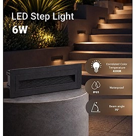 LED pakāpienu gaismeklis 6W, 480lm, 4200K, IP65, melns (Optonica 7502)
