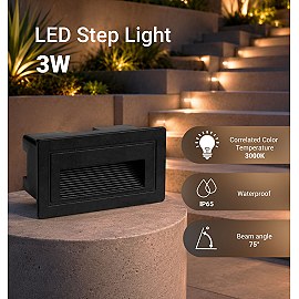 LED pakāpienu gaismeklis 3W, 180lm, 3000K, IP65, melns (Optonica 7547)