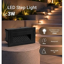 LED pakāpienu gaismeklis 3W, 180lm, 3000K, IP65, melns (Optonica 7547)