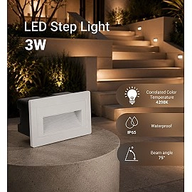 LED pakāpienu gaismeklis 3W, 180lm, 4200K, IP65, balts (Optonica 7550)