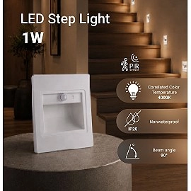 LED pakāpienu gaismeklis 1W, 80lm, 4000K, IP20, balts ar PIR sensoru (Optonica 7560)