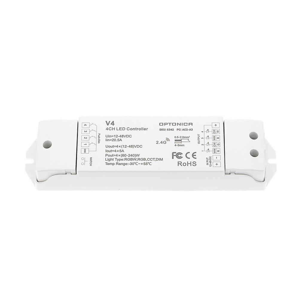 LED RGB/RGBW kontrolieris 4CH 4×5A V4, konstants spriegums