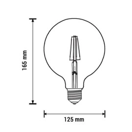 6.5W E27 G125 Filament LED spuldze, 810Lm, 300°, 2700K - SP1860