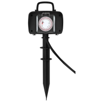 Dārza pagarinātājs ar taimeri un 2 rozetēm, 5 m kabeli, 230V 16A, maks. 3500W, IP44, melns (Optonica)