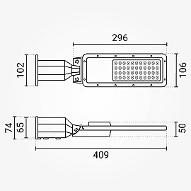 LED ielu gaismeklis 30W, 3600lm, 6000K, IP65, pelēks (Optonica 9250)