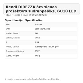 Rendl DIREZZA āra sienas prožektors sudrabpelēks, GU10 LED 8W, IP54
