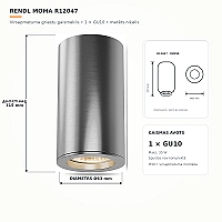MOMA virsapmetuma griestu gaismeklis 1×GU10, matēts niķelis (Rendl R12047)