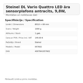 Steinel DL Vario Quattro LED āra sensorplafons antracīts, 9,8W, 1000lm, 3000K