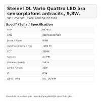 Steinel DL Vario Quattro LED āra sensorplafons antracīts, 9,8W, 1000lm, 3000K