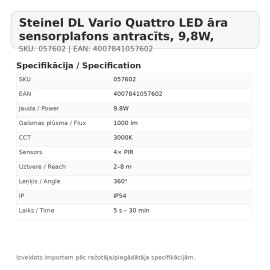 Steinel DL Vario Quattro LED āra sensorplafons antracīts, 9,8W, 1000lm, 3000K