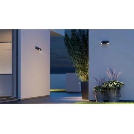 STEINEL Spot DUO S — divgalvu sienas prožektors ar PIR sensoru, 2x GU10, antracīts, IP44, 3000 K